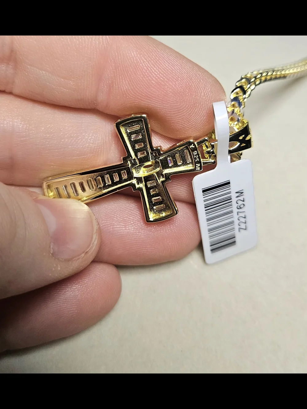 Sterling Silver 14k Gold Over Moissanite Cross Pendant And 18in Franco Chain